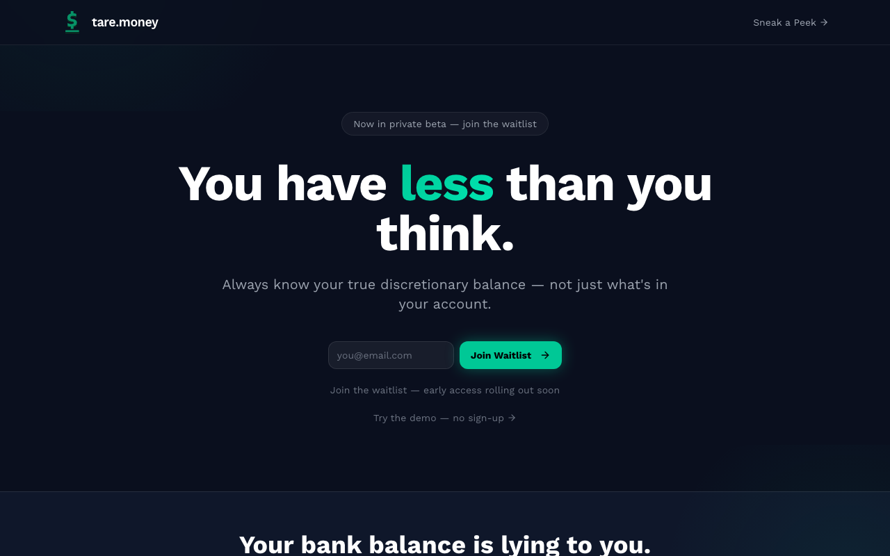 Tare personal finance, private beta
